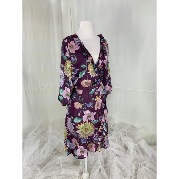 Anthro Ella Moon Dress FLORAL Ruffle Wrap Plum Derby Tea Party Church Modest - Picture 11 of 13